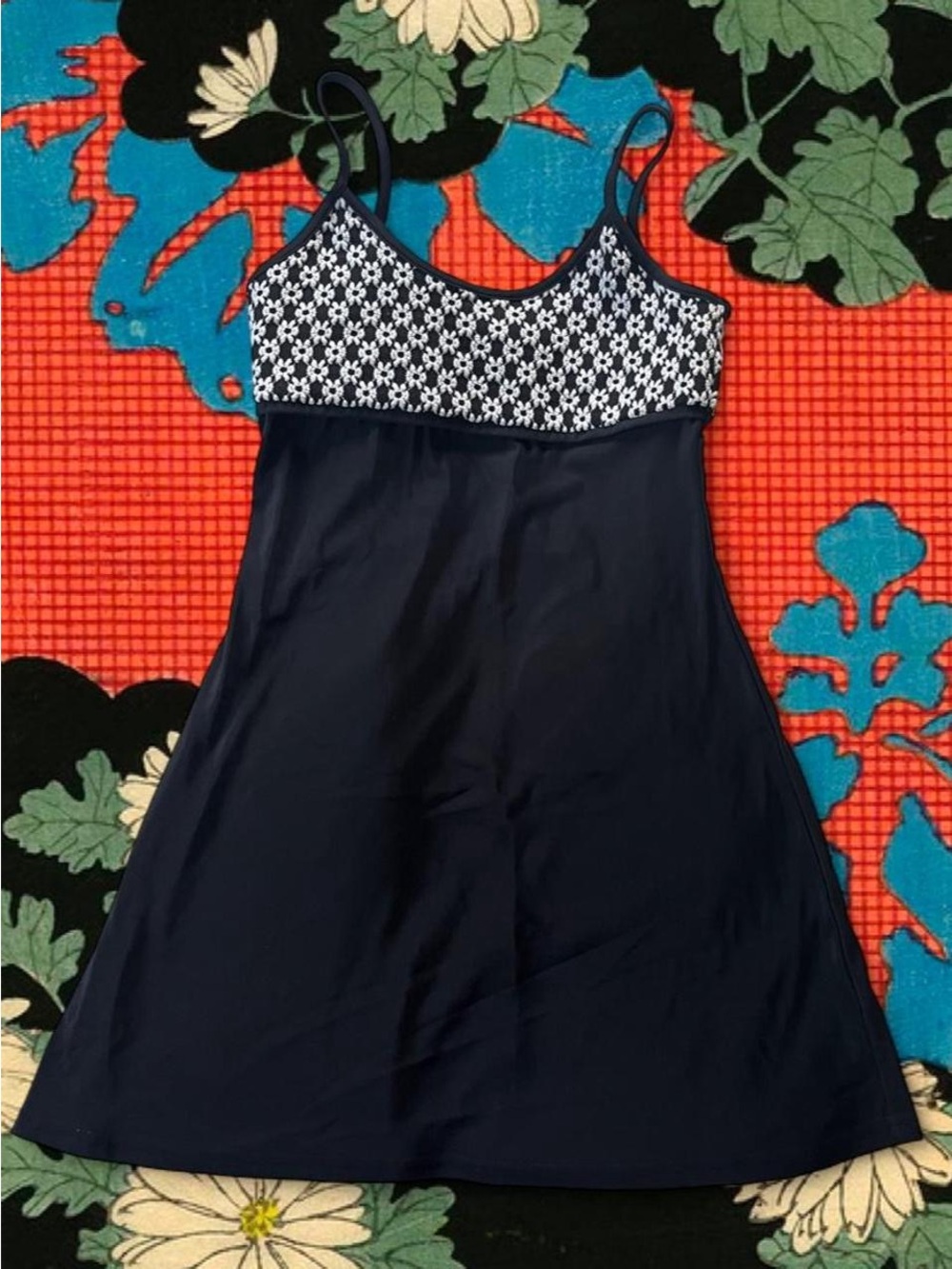 VINTAGE • 1990s City Triangles Slinky Micro Mini Flower Knit Tank Dress XS/S